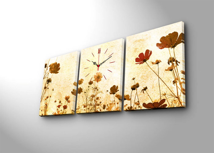 Wallity Reloj de Pared de Lienzo Decorativo 3 Piezas 3P3040CS-55 30x40cm Lona de Ante Marco de Madera 3cm